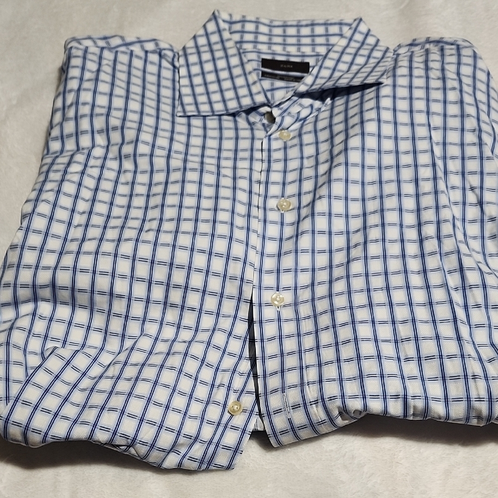 Zara Blue and White Checkered Button Down Shirt